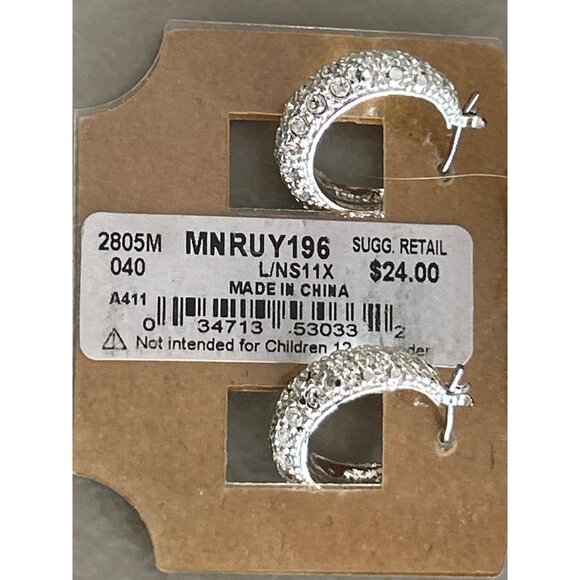 Monet Silver-Tone Crystal-Embellished Hoop Earrings Party Formal Glam - Picture 3 of 5